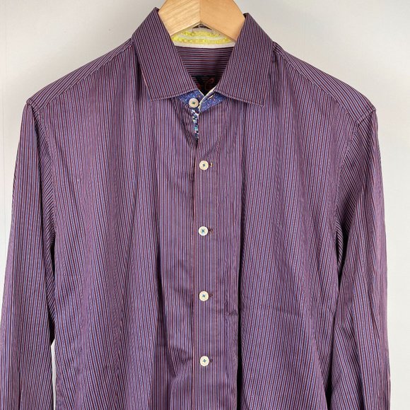Robert Graham X CollectionBlue Purple Stripe Shirt Tailored Fit Mens Medium - Picture 3 of 7
